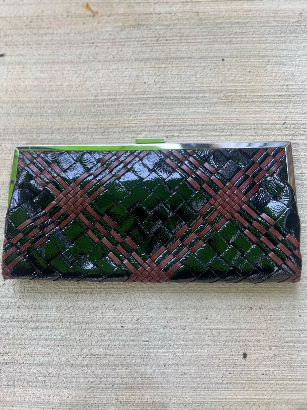 HOBO Woven Patent Leather in Black and Brown Extra Large wallet / Clutch